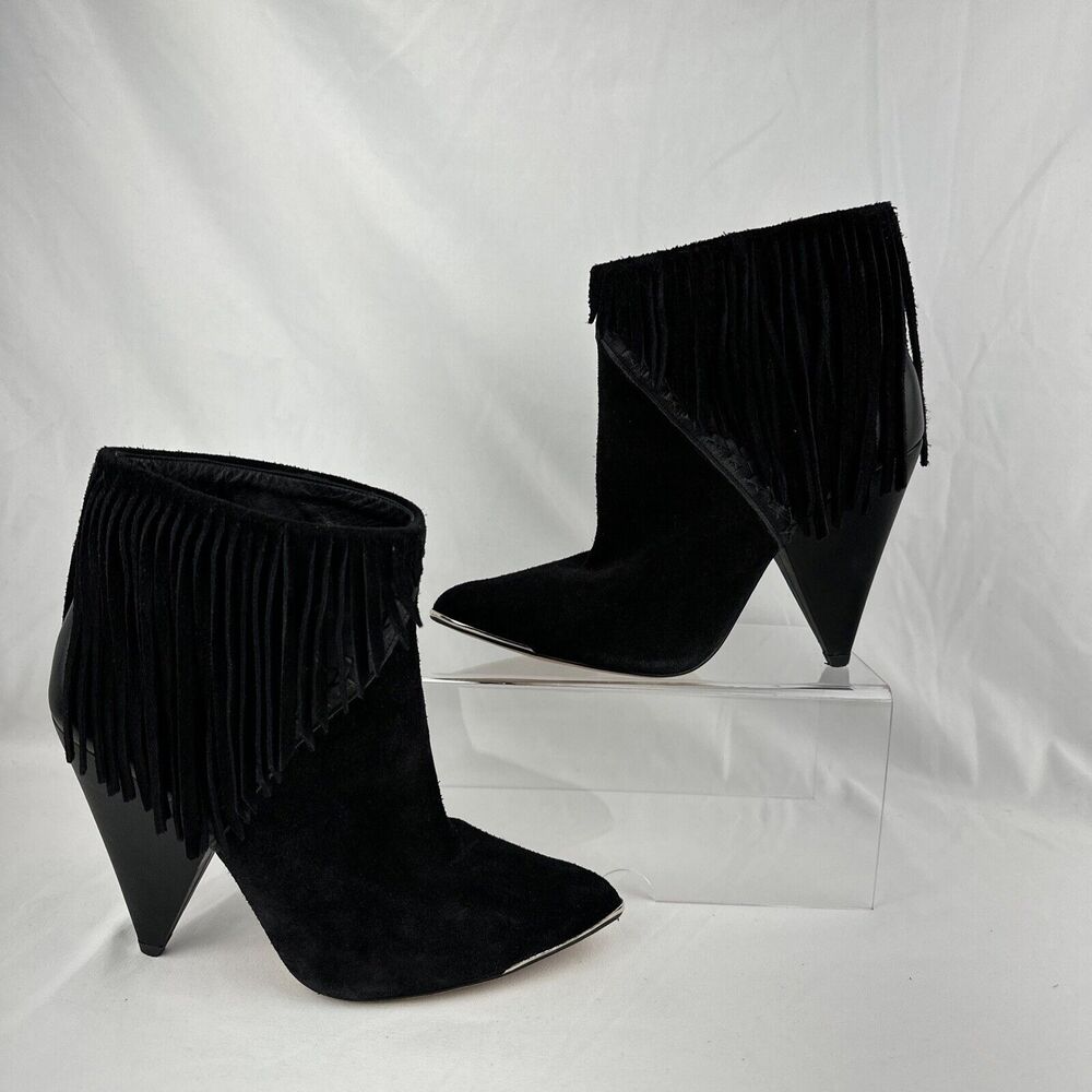 Iro Revolve Womens Xabea Bootie 7 US 38 EU Black Leather‎ Suede Fringe